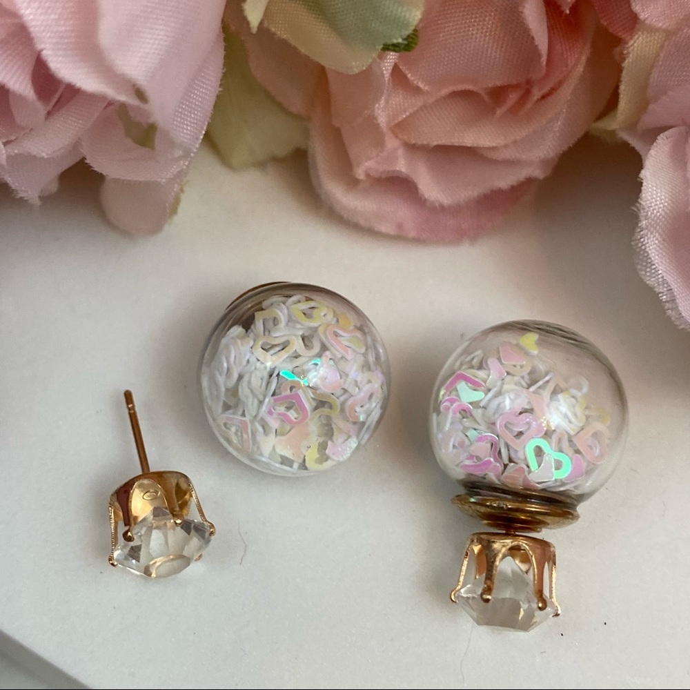 Double Stud Iridescent Heart Confetti Earrings - Picture 11 of 16